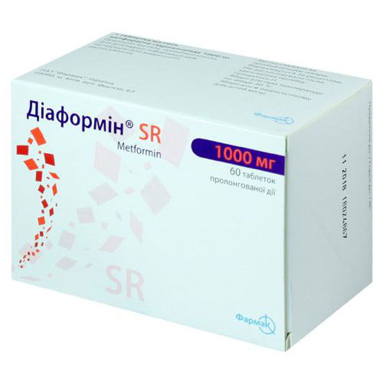 Діаформін SR таблетки 1000 мг, блістер №60 (10х6)